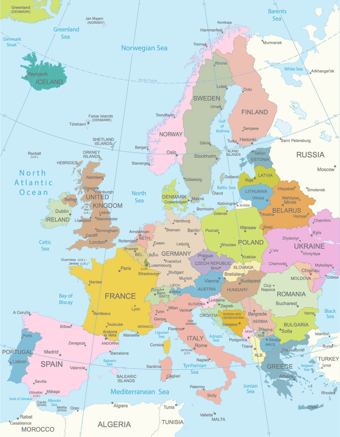 Carte frontieres nationales pays Europeens