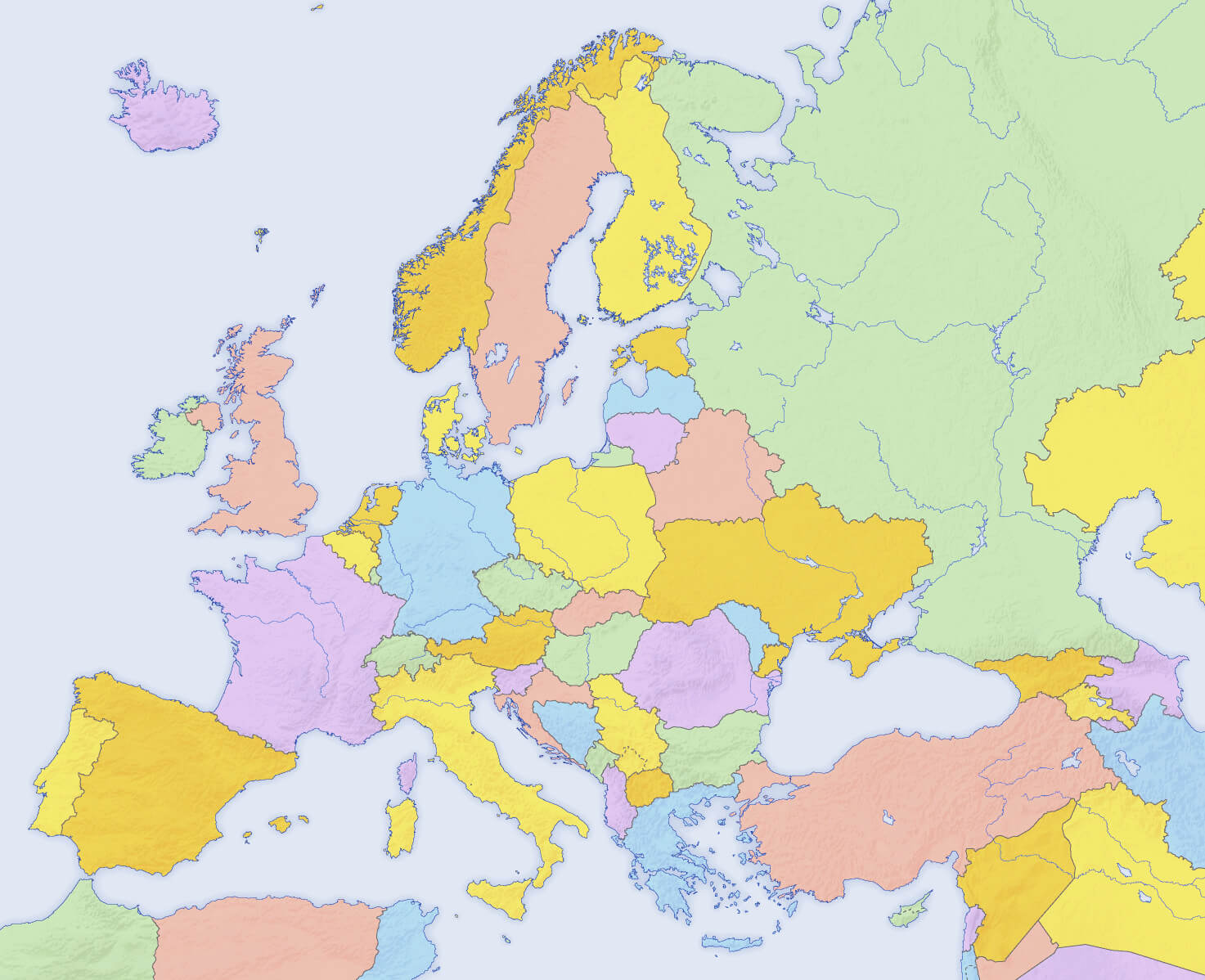 Carte muette coloree pays Europe