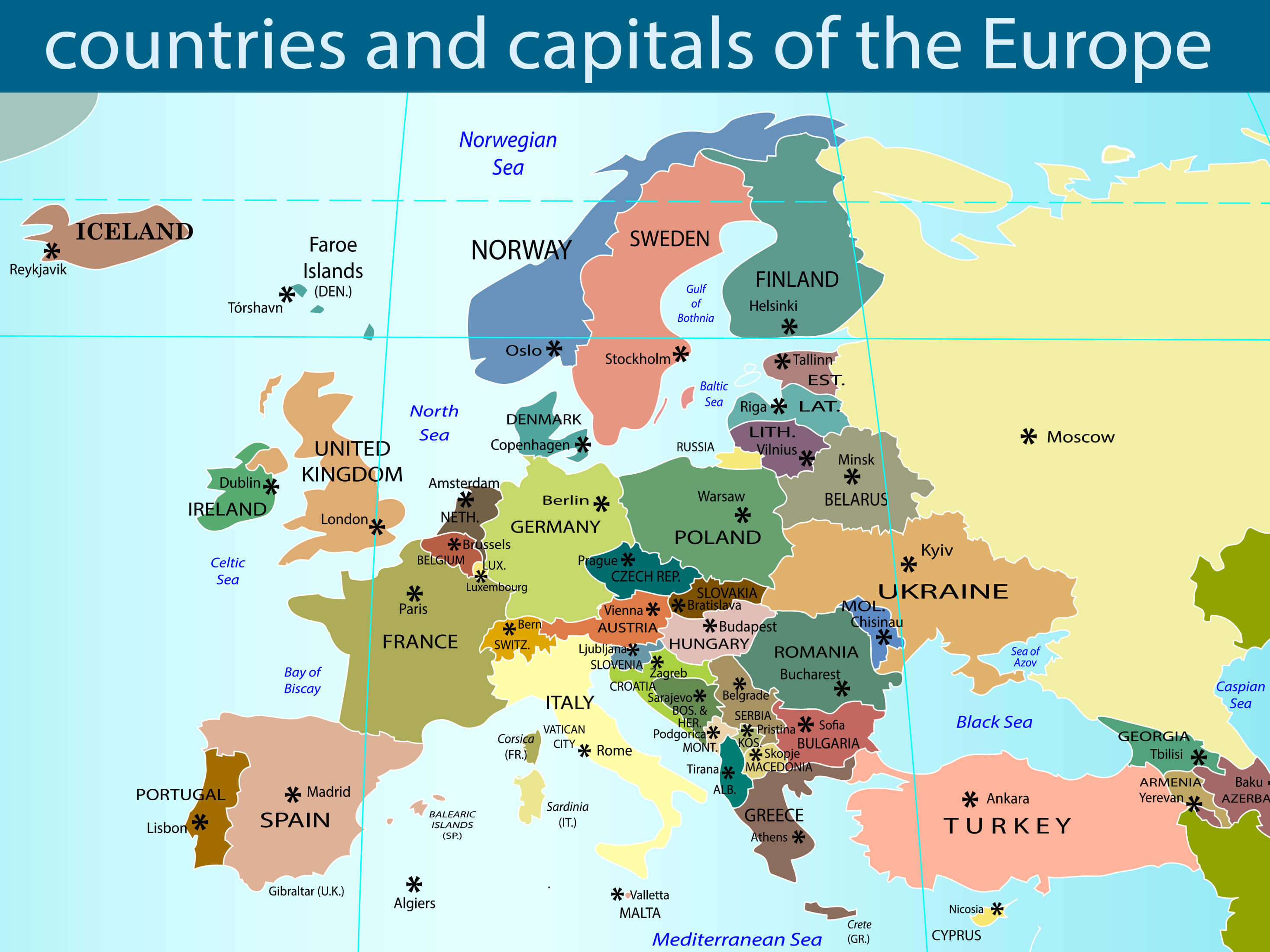 Carte pays et capitales Europe