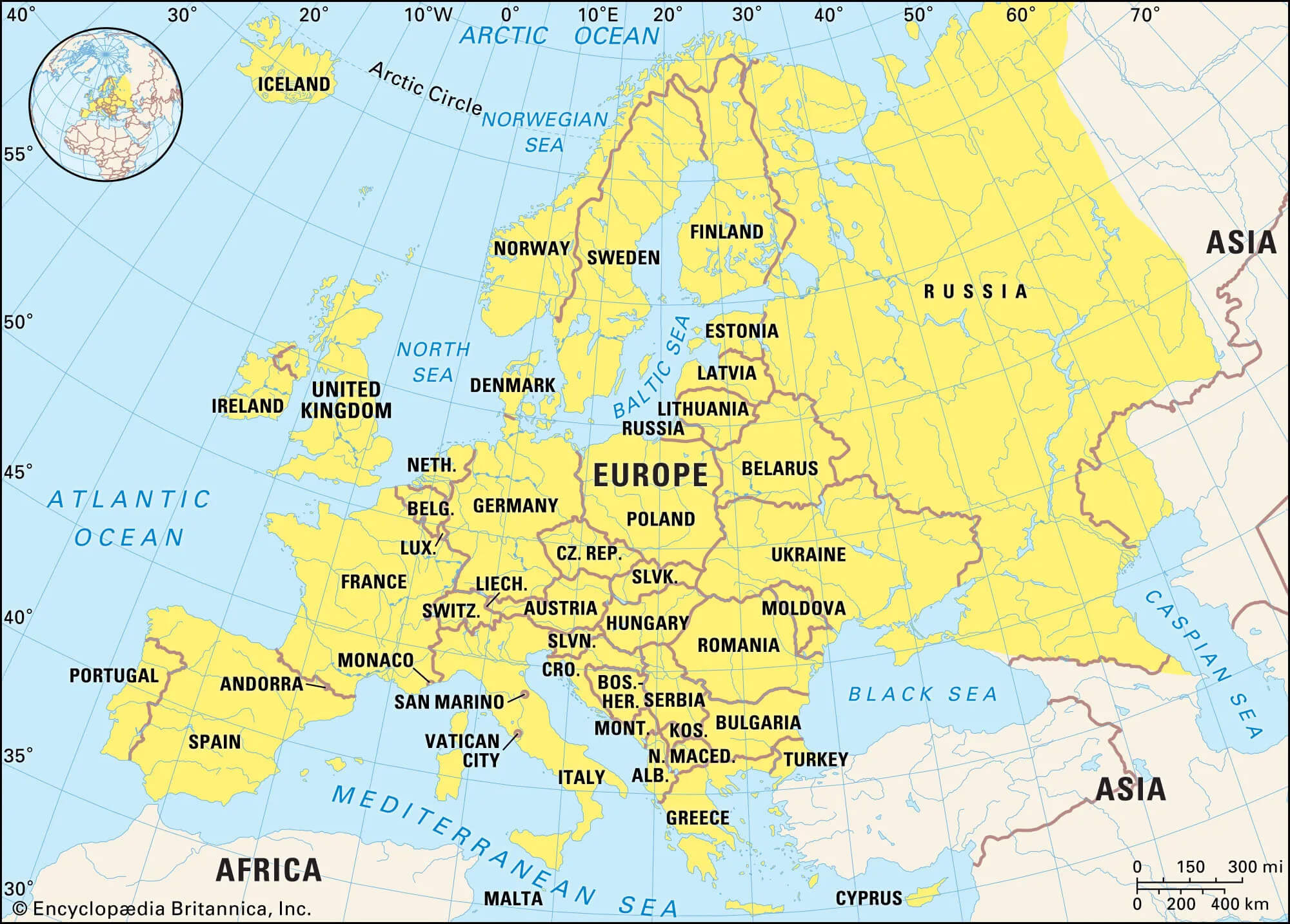 Carte pays Europe avec Asie et Afrique