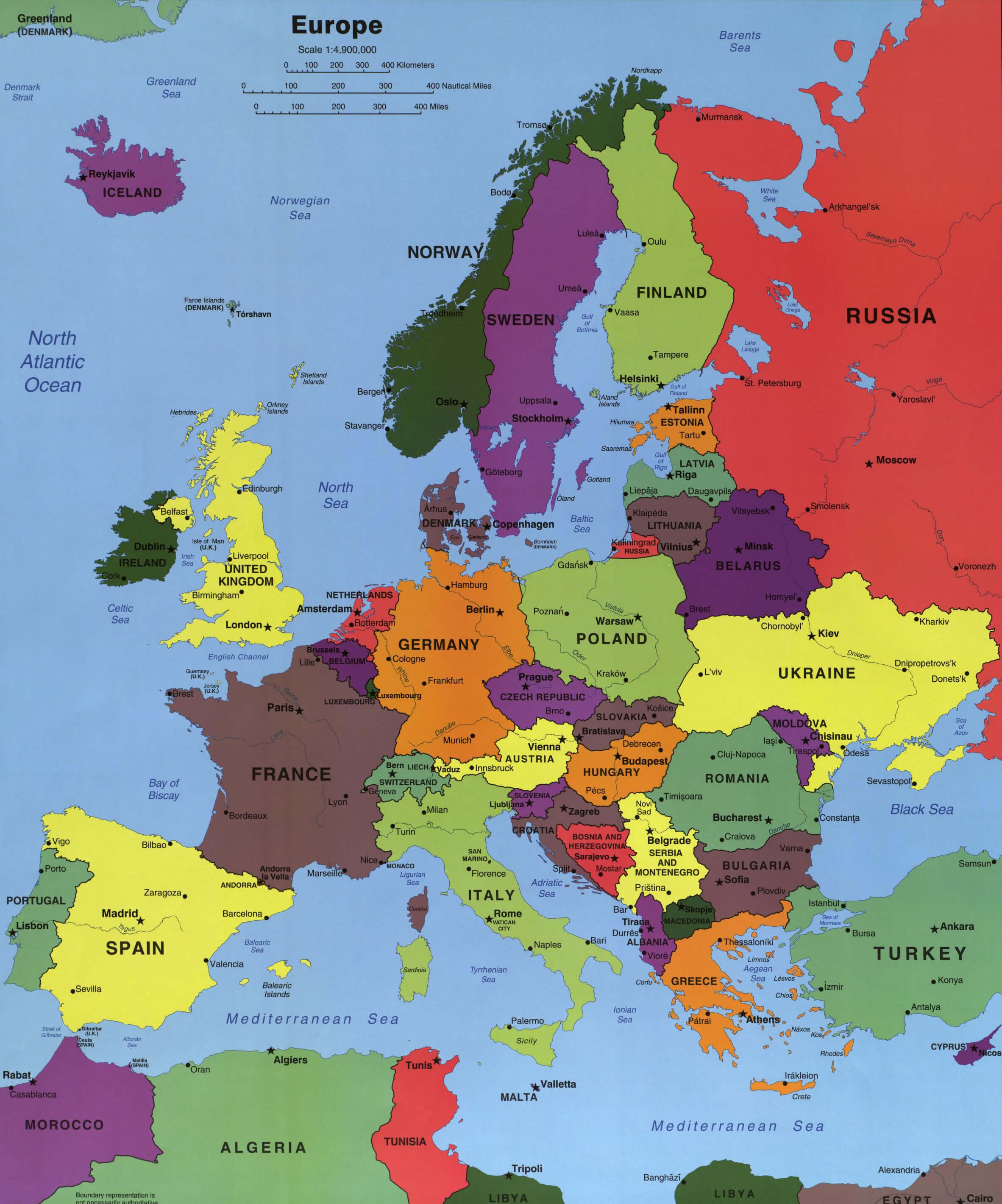 Carte pays Europe detaillee