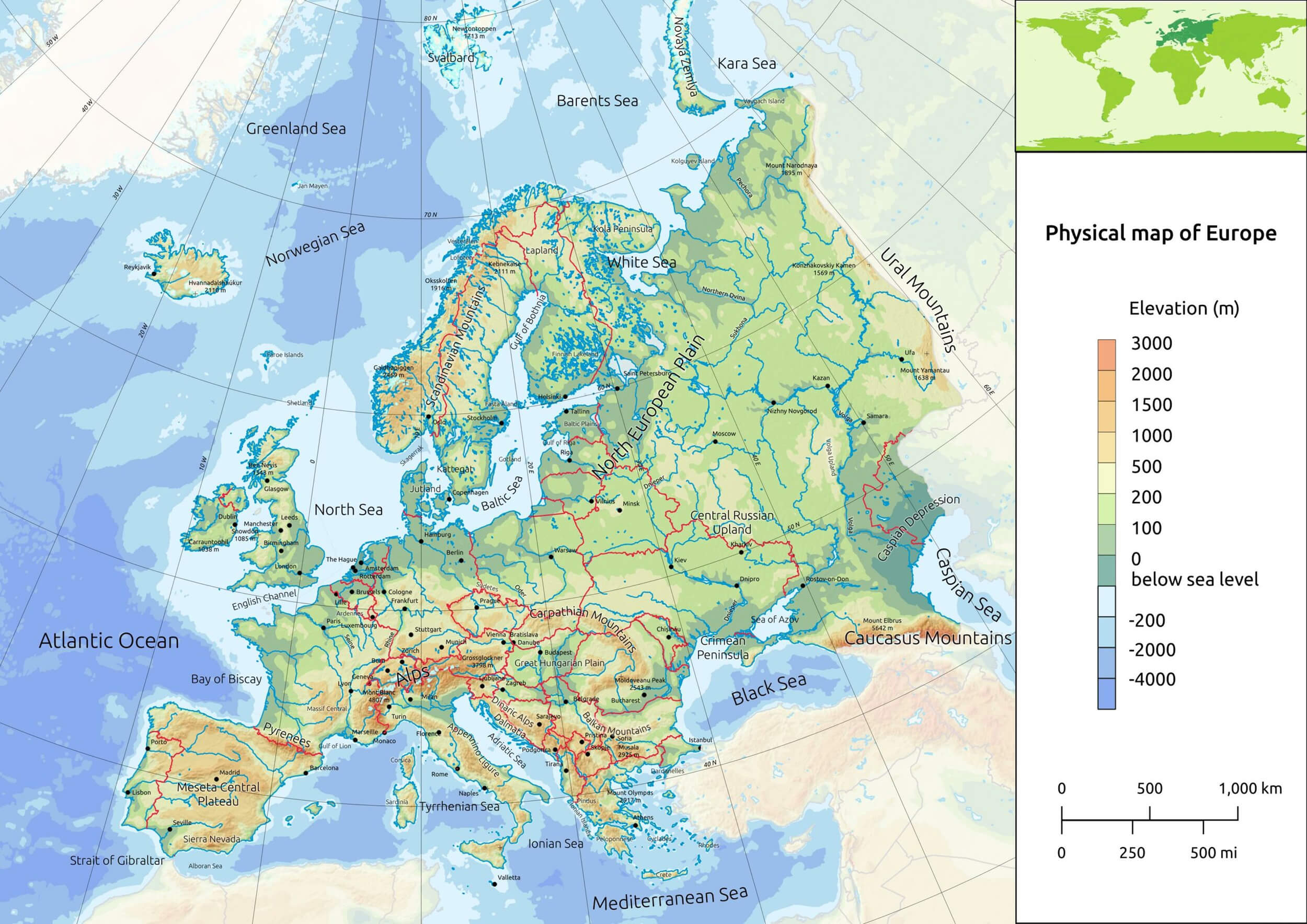 Carte altitude Europe