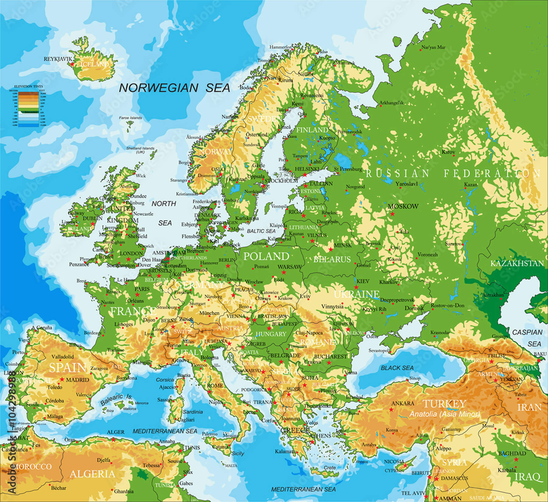 Carte physique Europe detaillee