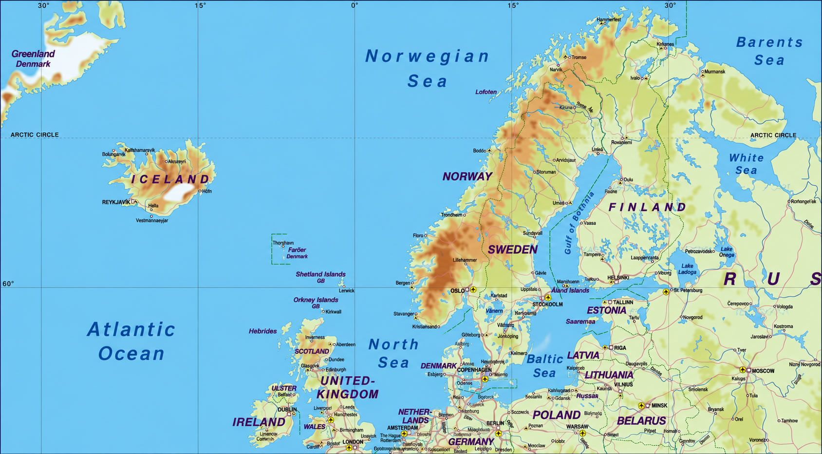 Carte physique Europe du Nord