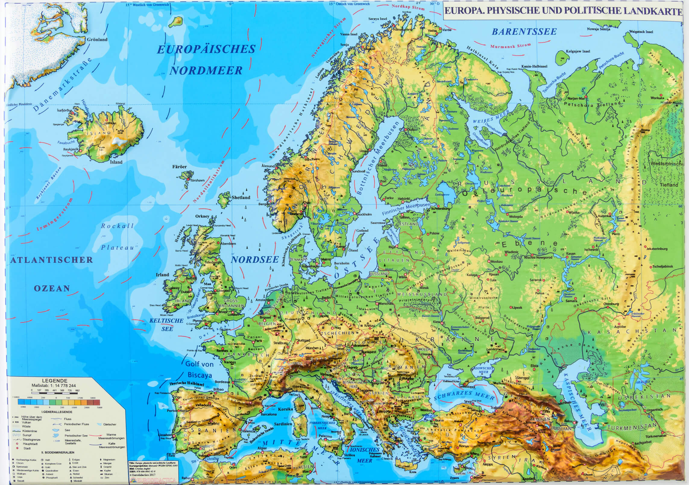 Carte physique Europe en Allemand