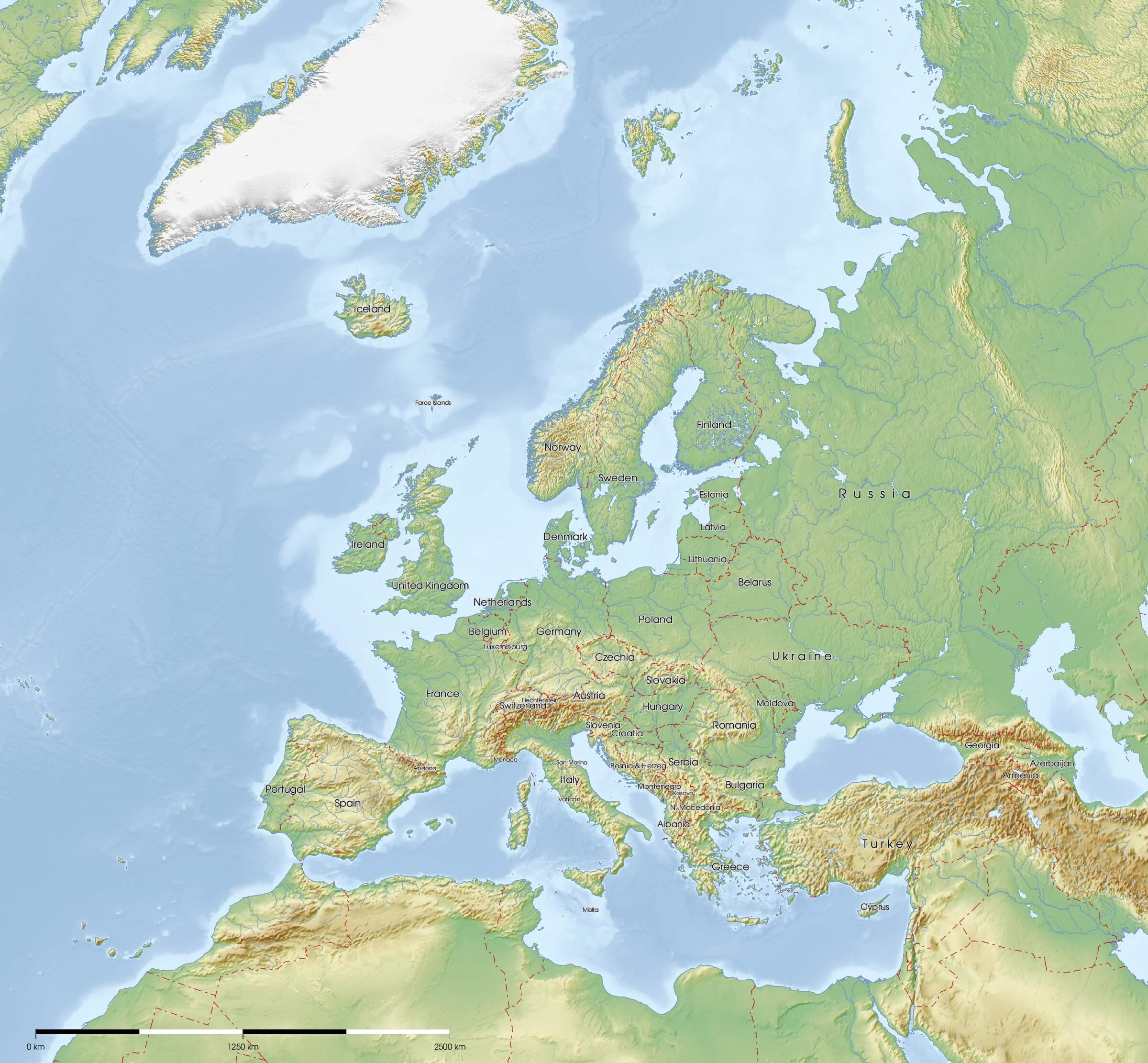 Carte physique union Europeenne