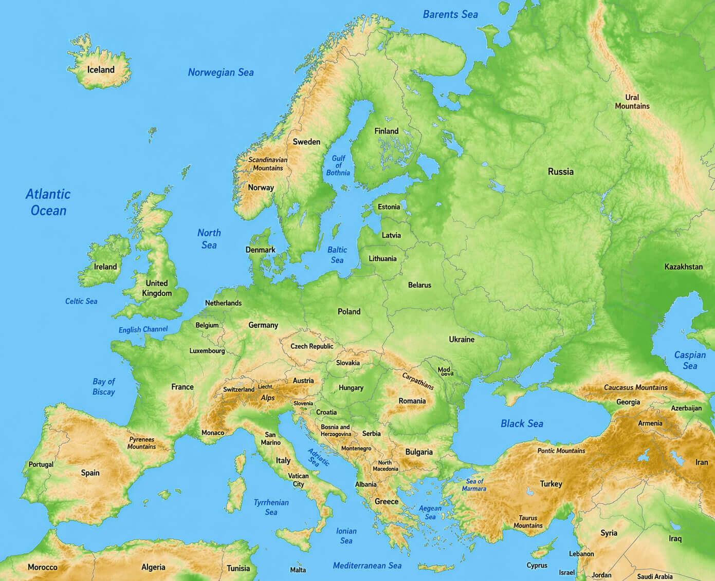 Carte relief topographique Europe