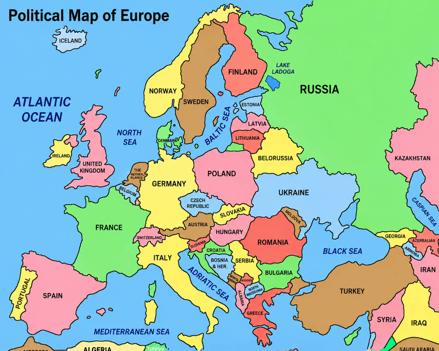 Carte frontieres politiques Europe
