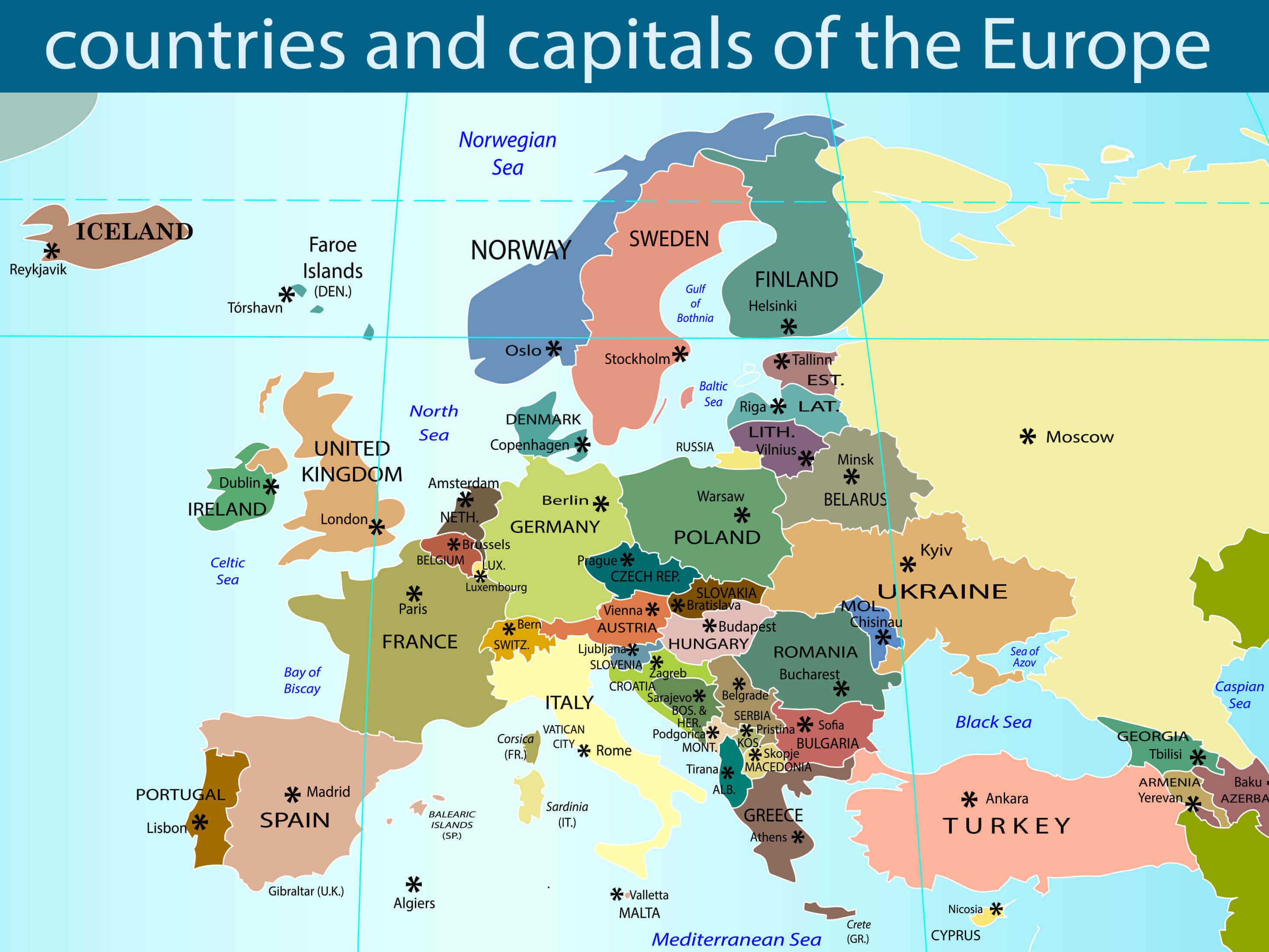Carte pays et capitales Europe