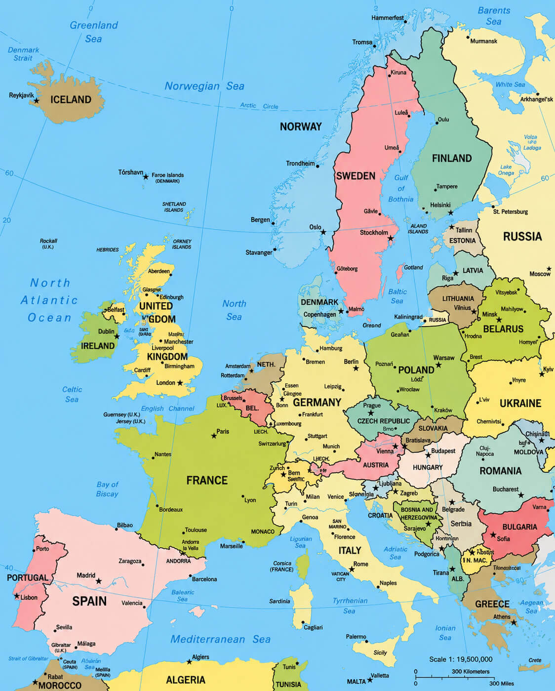Carte politique detaillee Europe