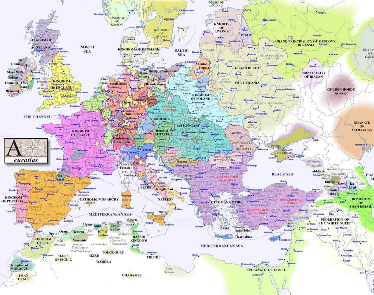 Carte politique Europe 1500
