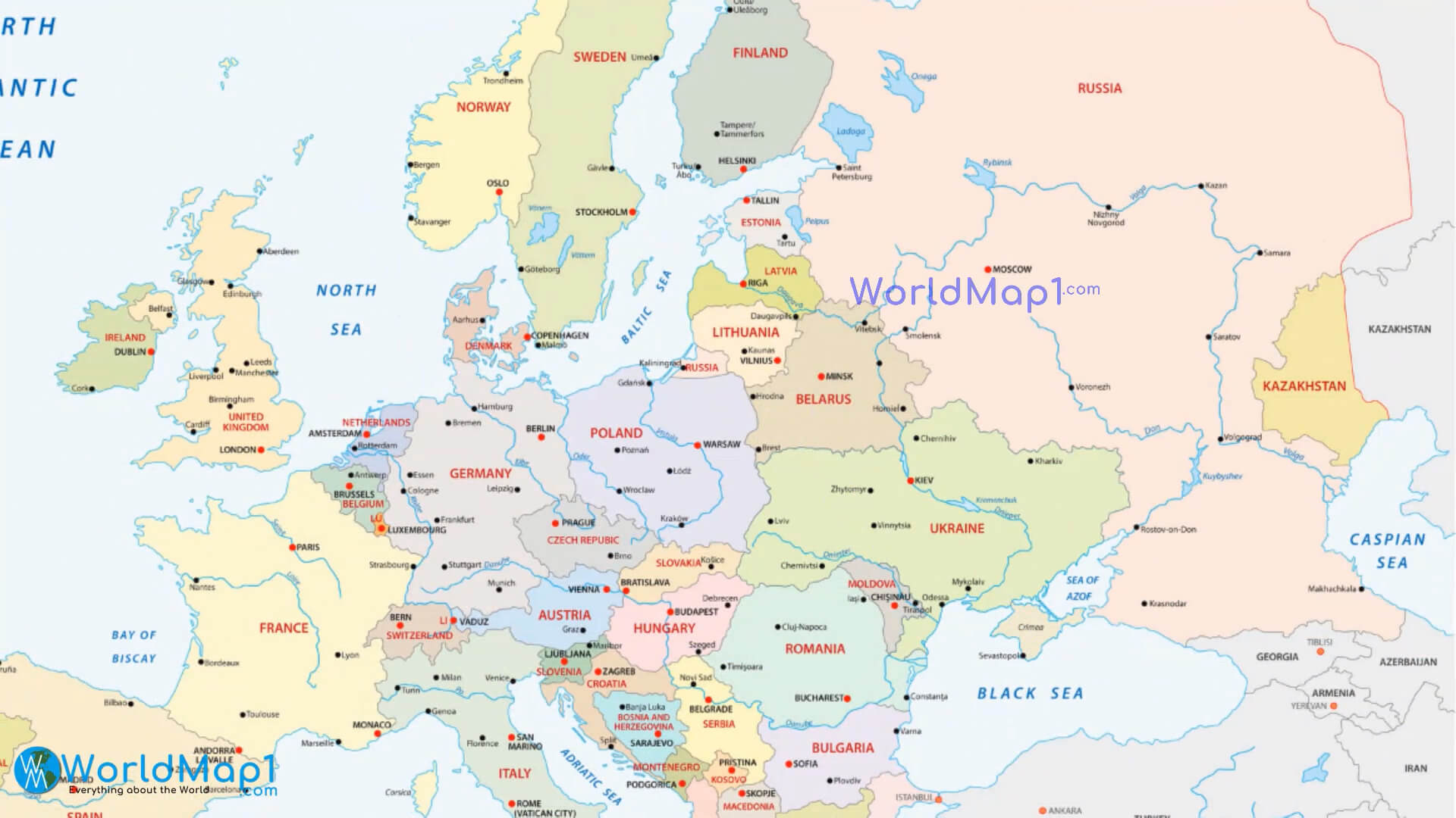 Carte politique Europe avec rivieres