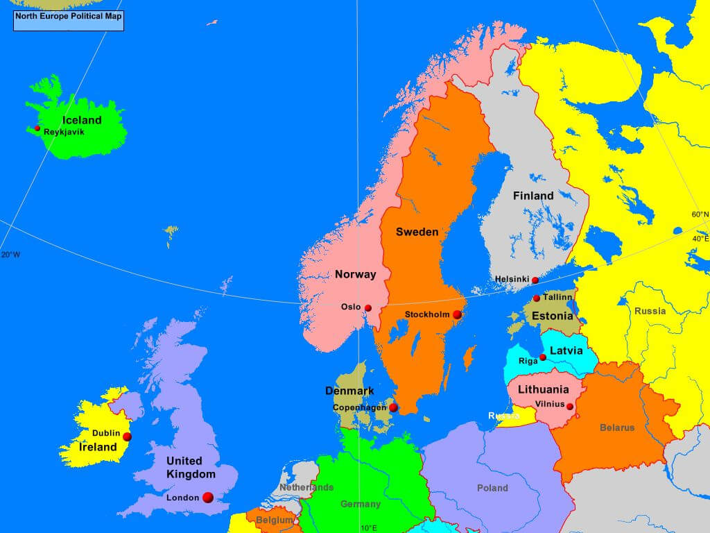 Carte politique Europe du nord