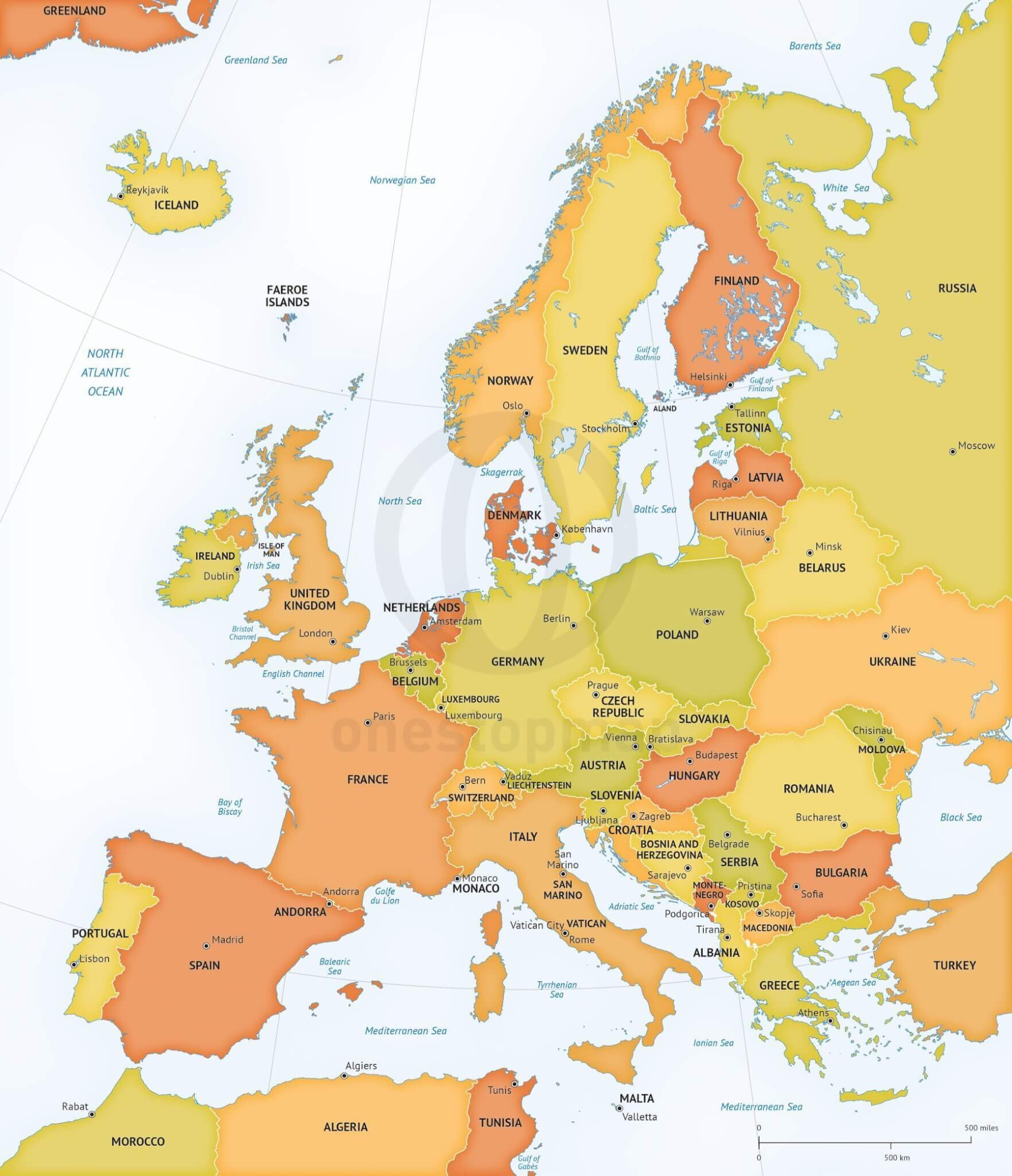 Carte politique pays Europe avec Royaume Uni