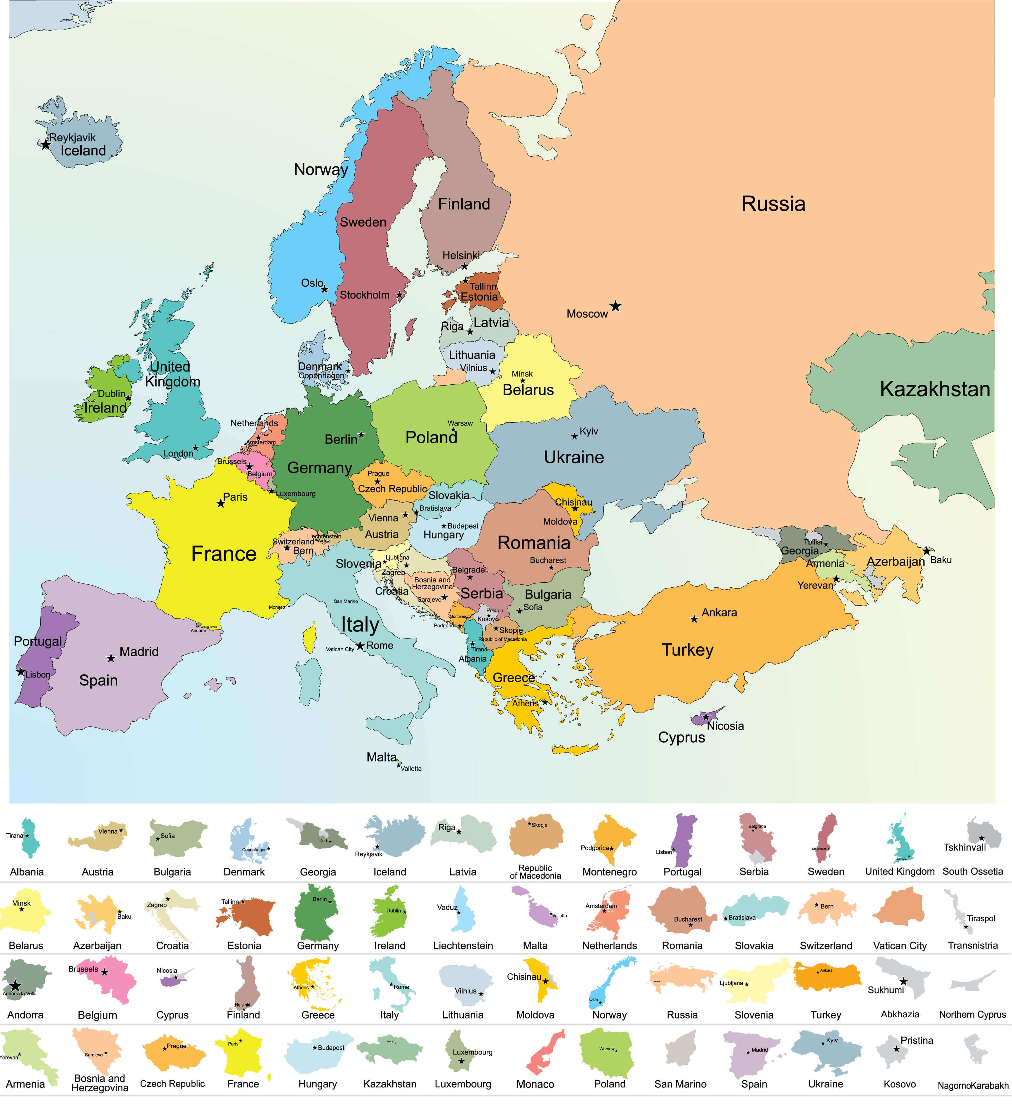 Carte politique pays Europe