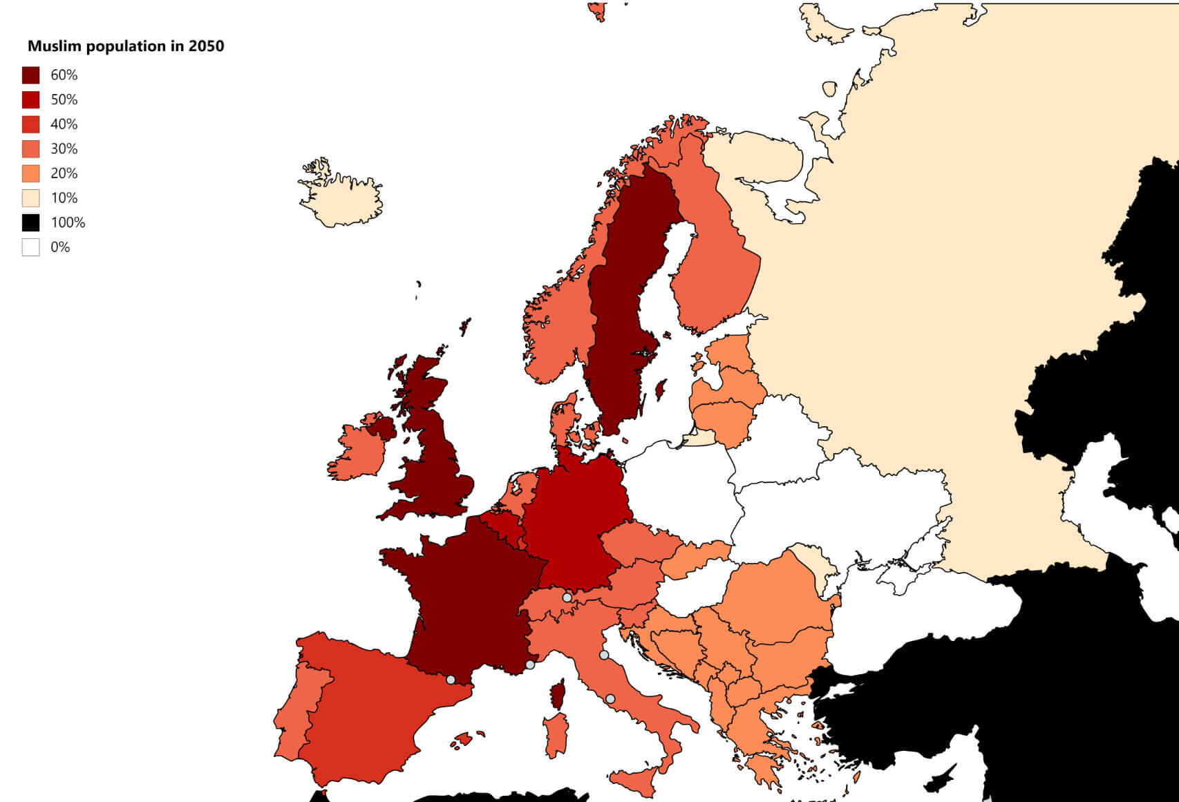 Carte Croissance Population Musulmane Europe 2050