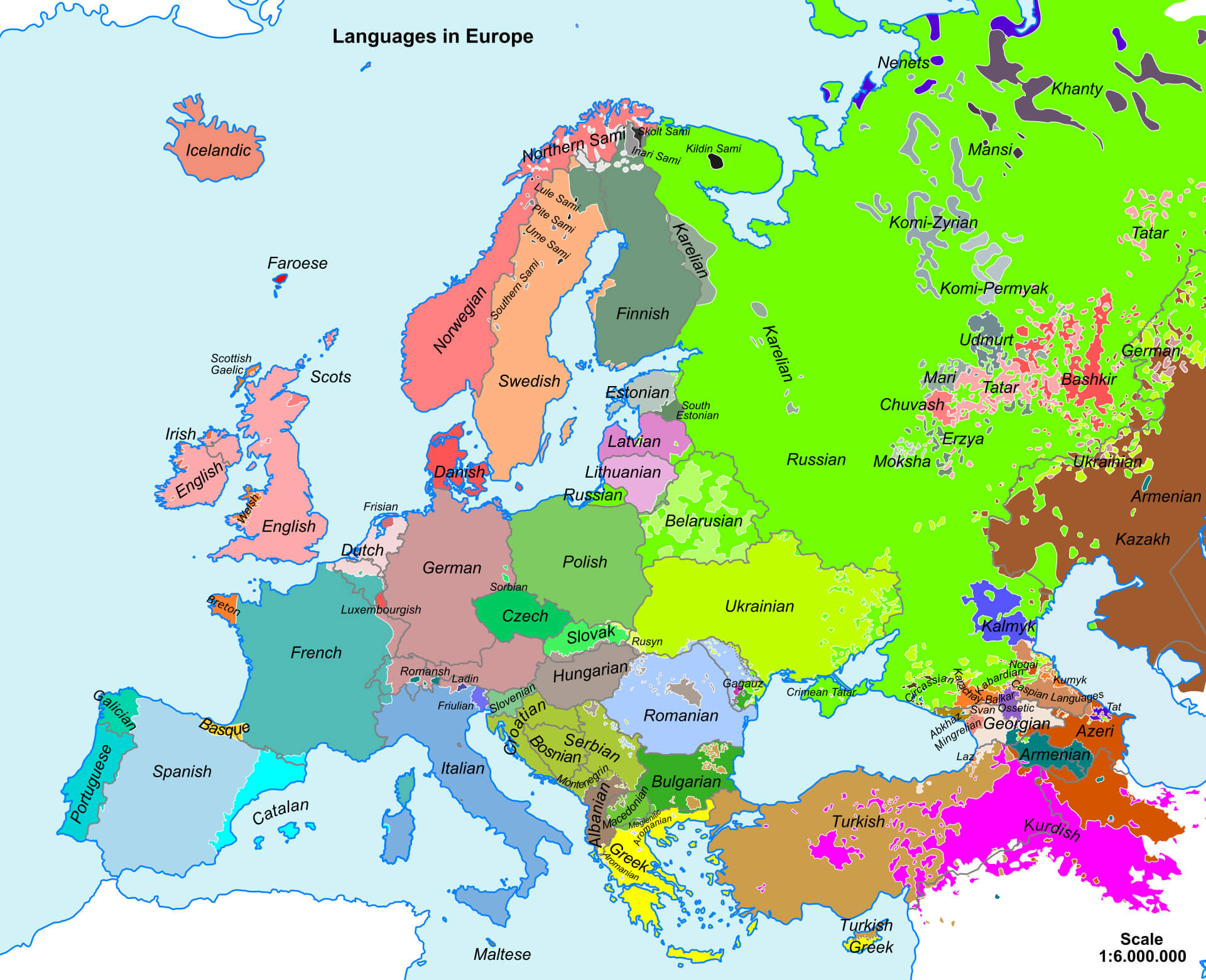 Carte Principales Langues Europe