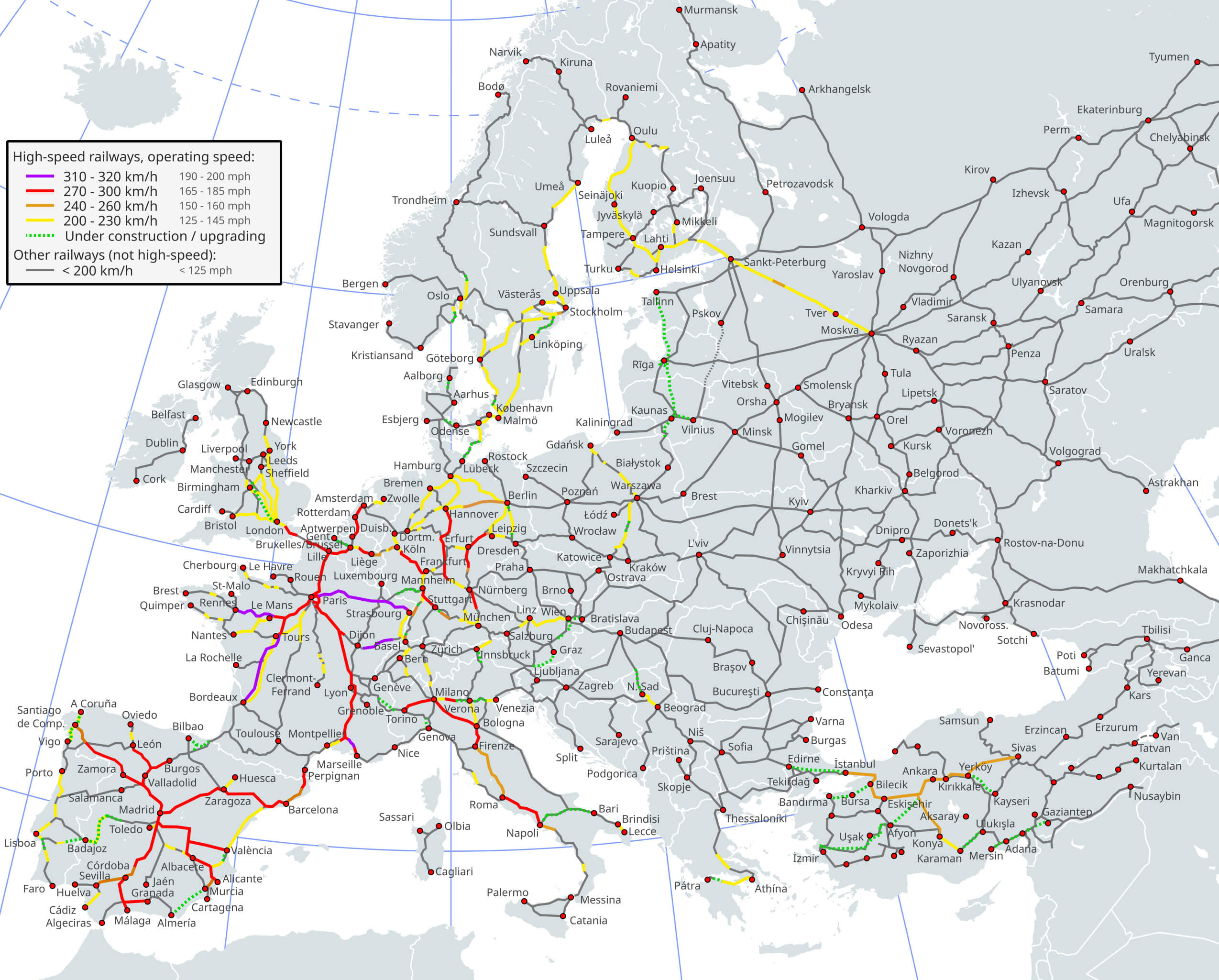 Carte Des Lignes Ferroviaires A Grande Vitesse En Europe