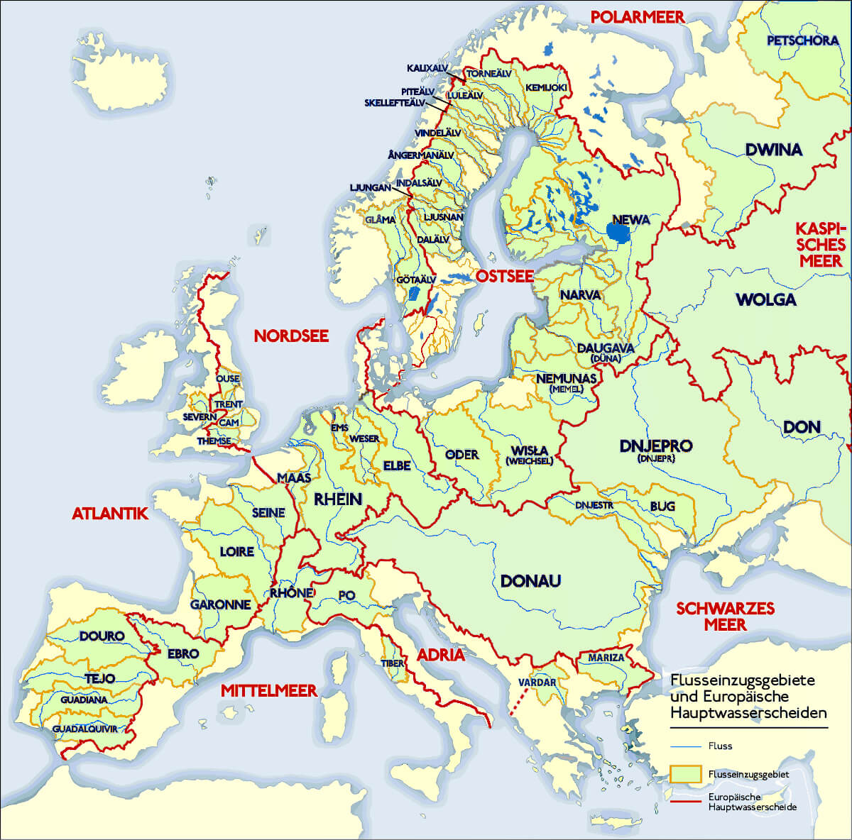 Carte Des Rivieres Et Des Principales Routes En Europe
