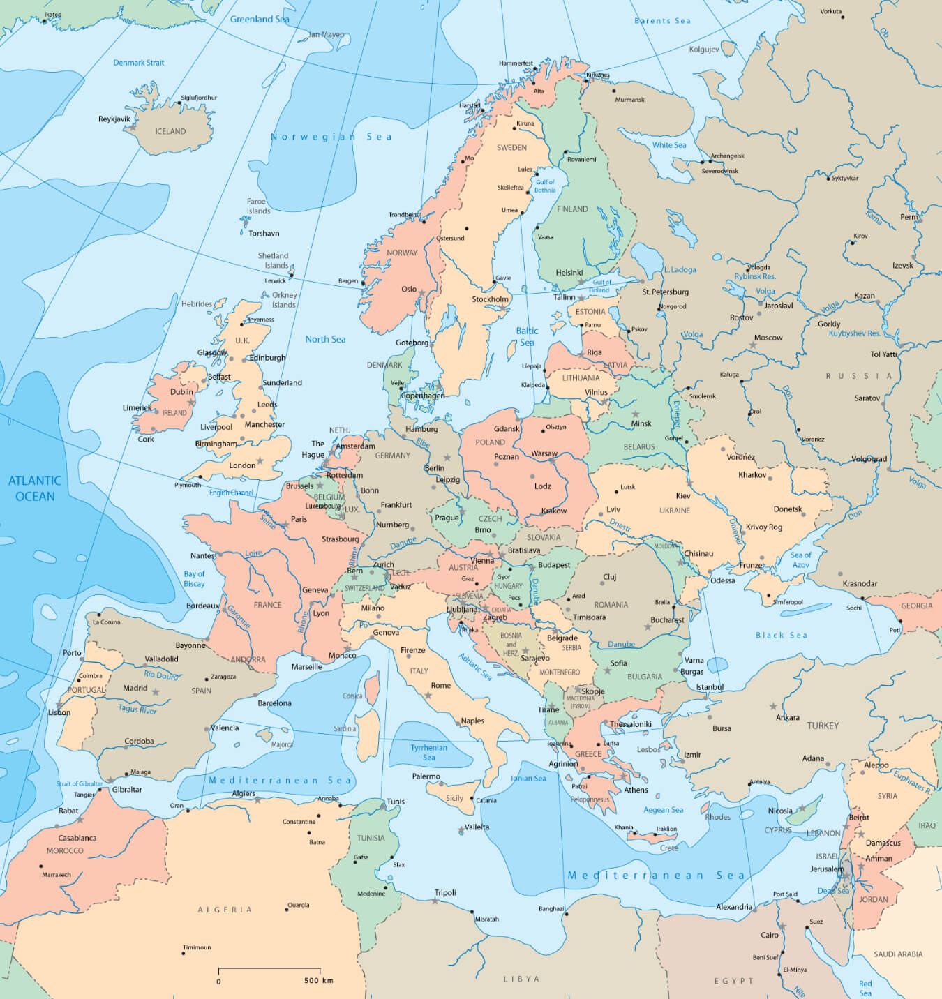 Carte Des Rivieres Et Routes De Europe