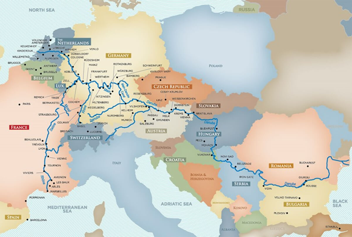 Carte Des Rivieres Et Voies De Transport En Europe