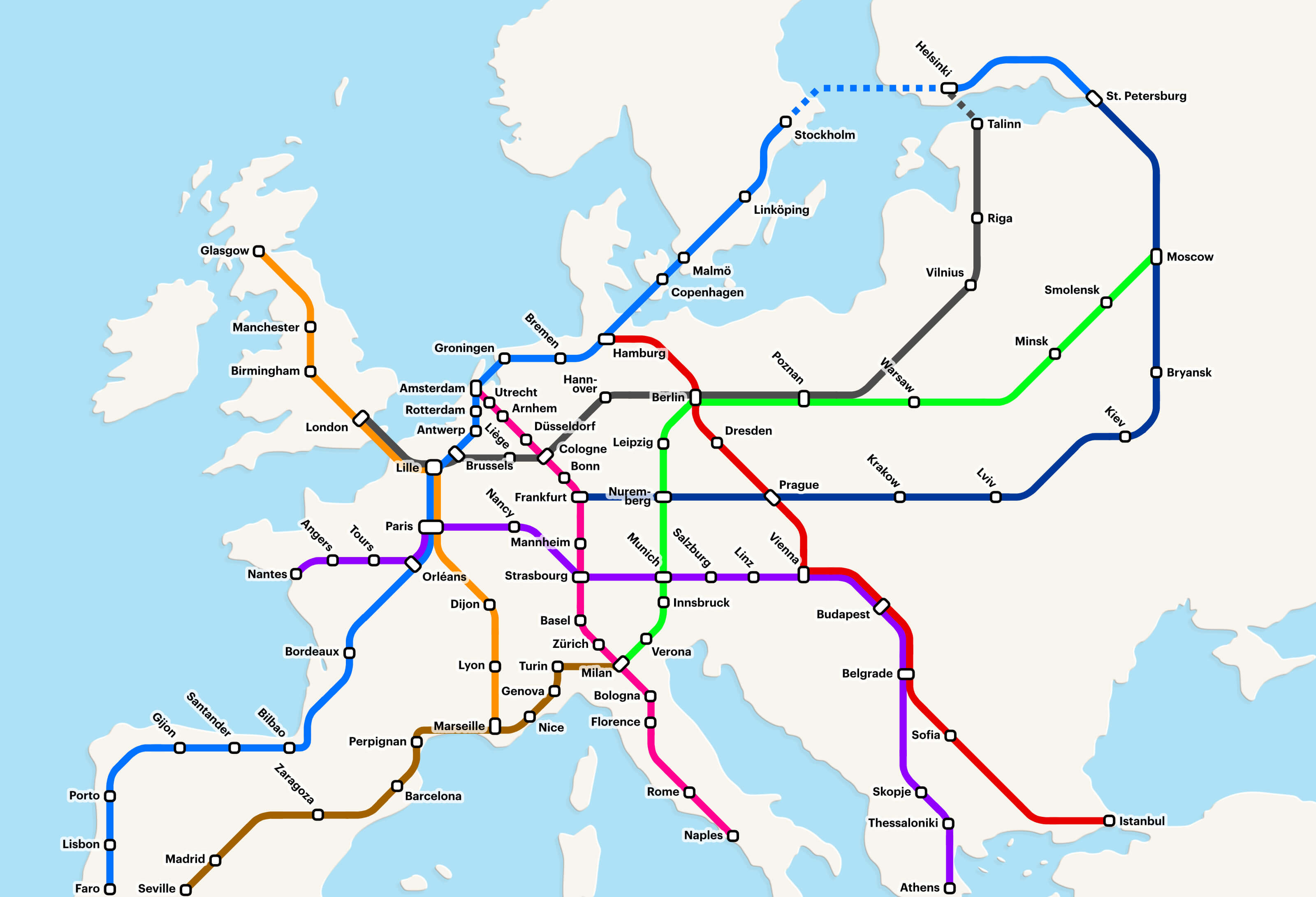 Carte Du Reseau Ferroviaire A Grande Vitesse En Europe