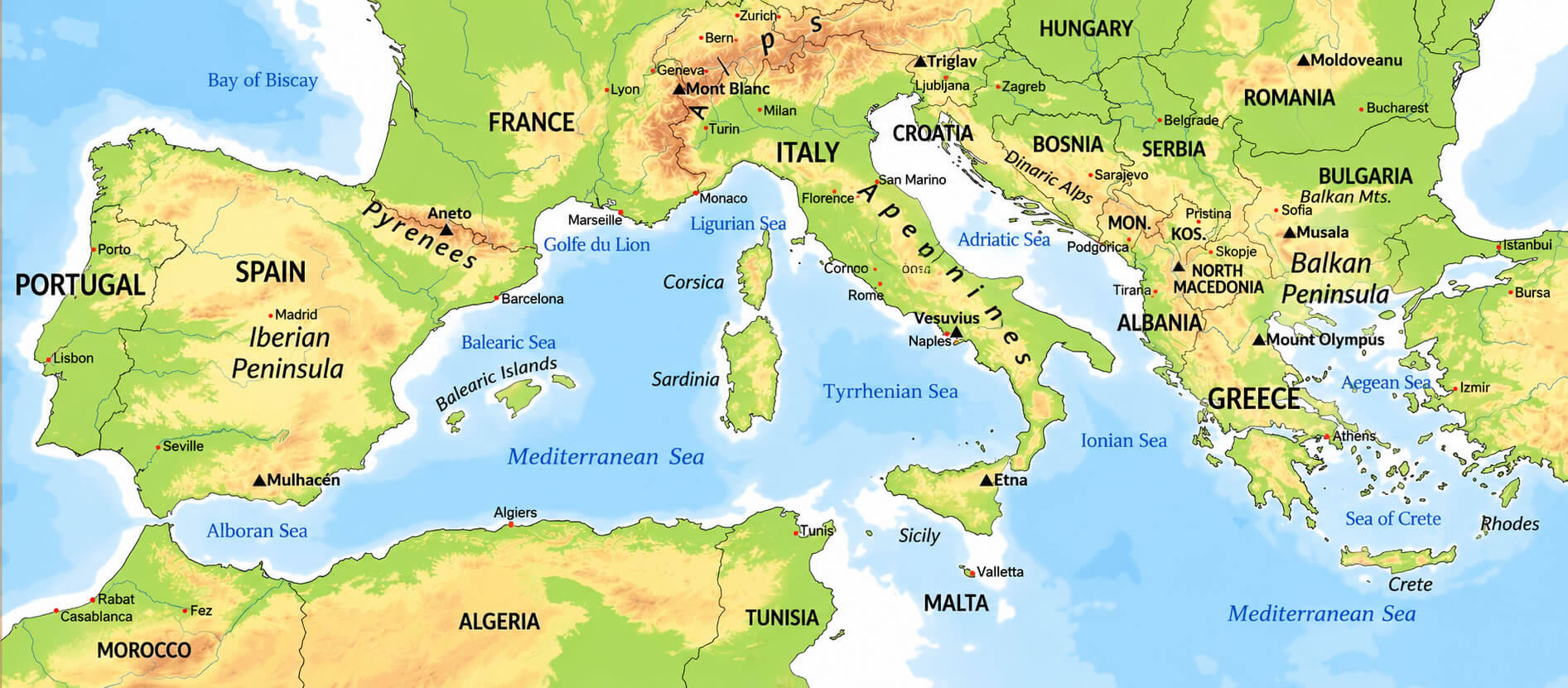 Carte Physique De Europe Du Sud