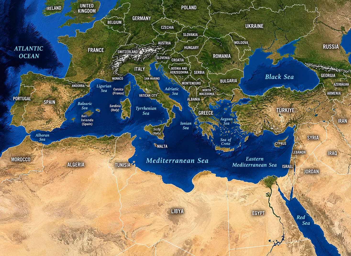 Carte Satellite De Europe Du Sud	