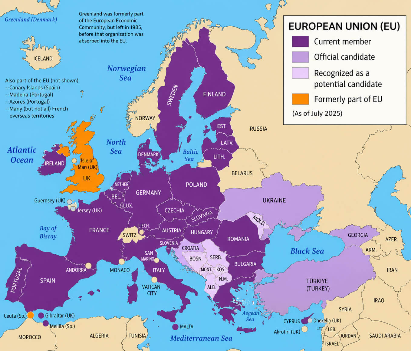 Carte Etats Membres Et Pays Candidats Ue 2025
