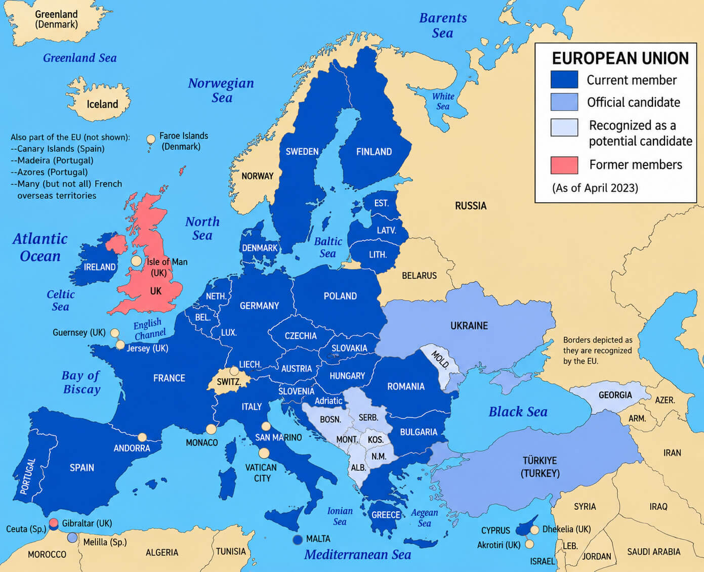 Carte Etats Membres Et Pays Candidats Ue