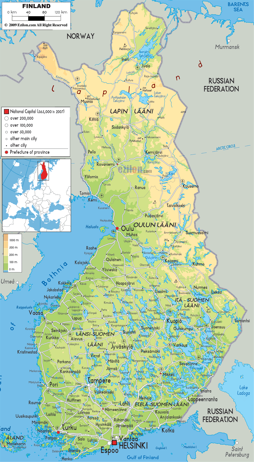 villes carte du Finlande