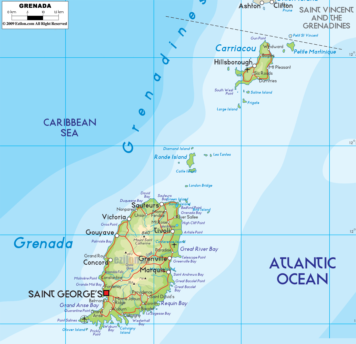 grenada physique carte