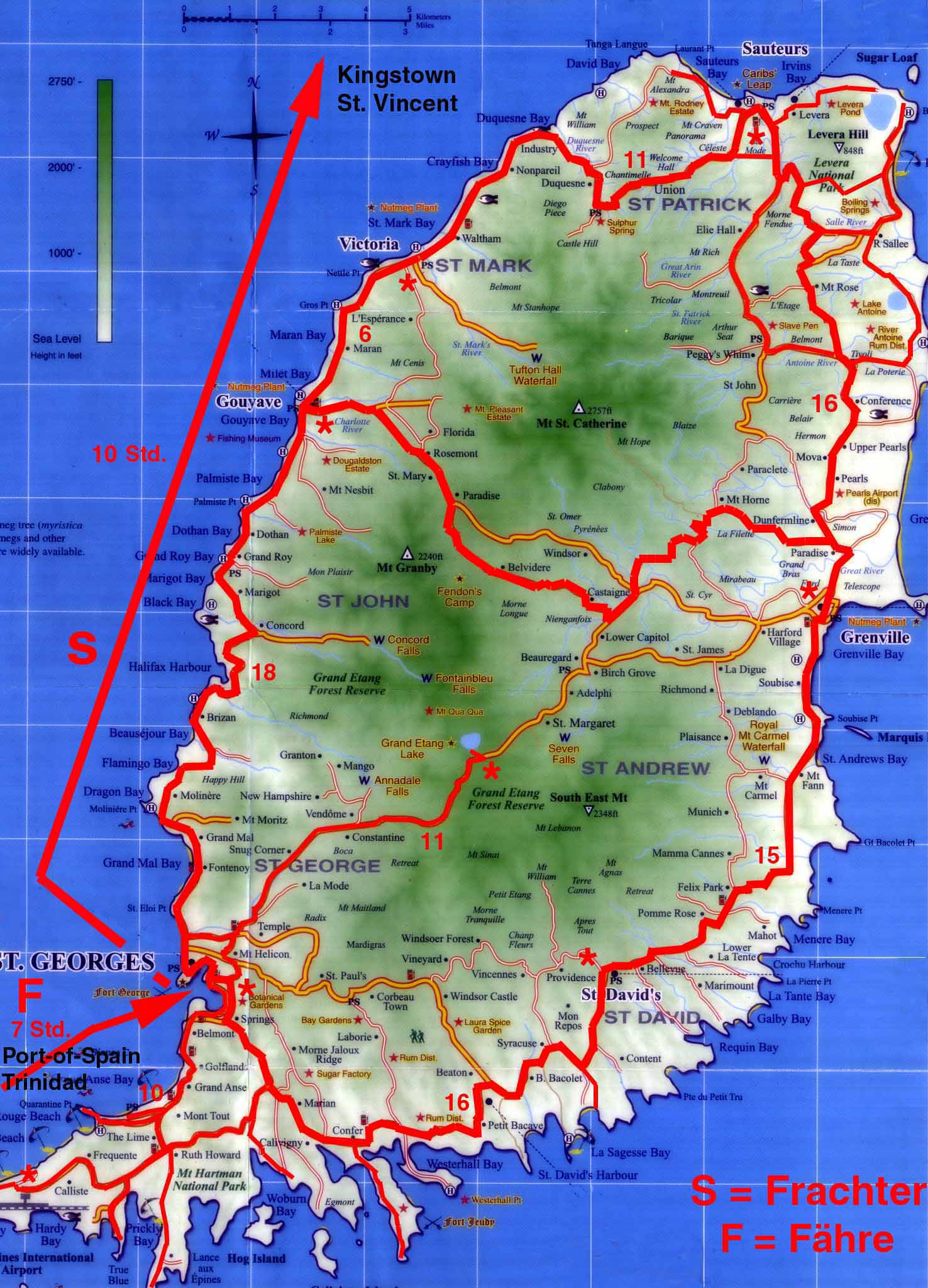 route carte du grenada Ile