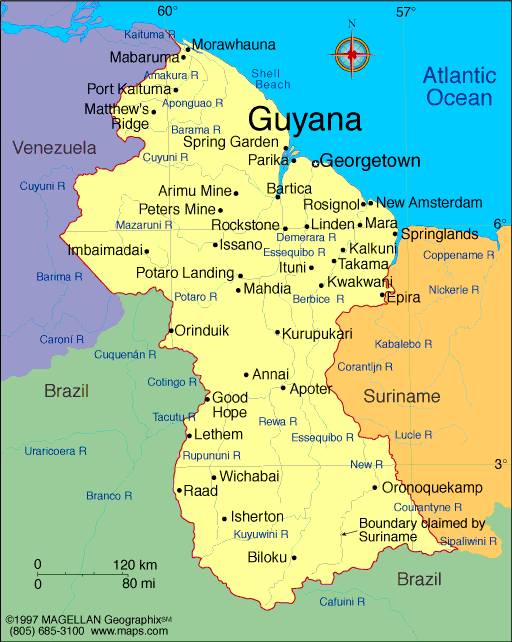 villes carte du guyana