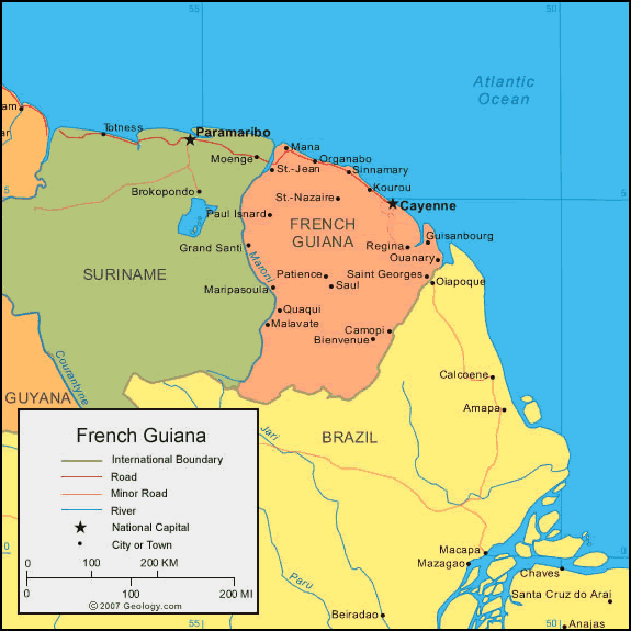 carte du Guyane Fransaise