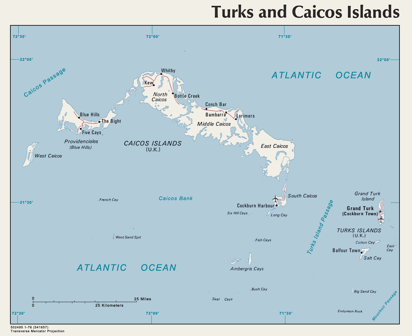 route carte du Iles Turques et Caiques