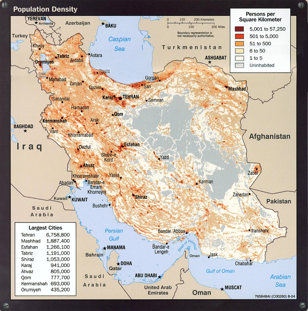 iran population densite carte