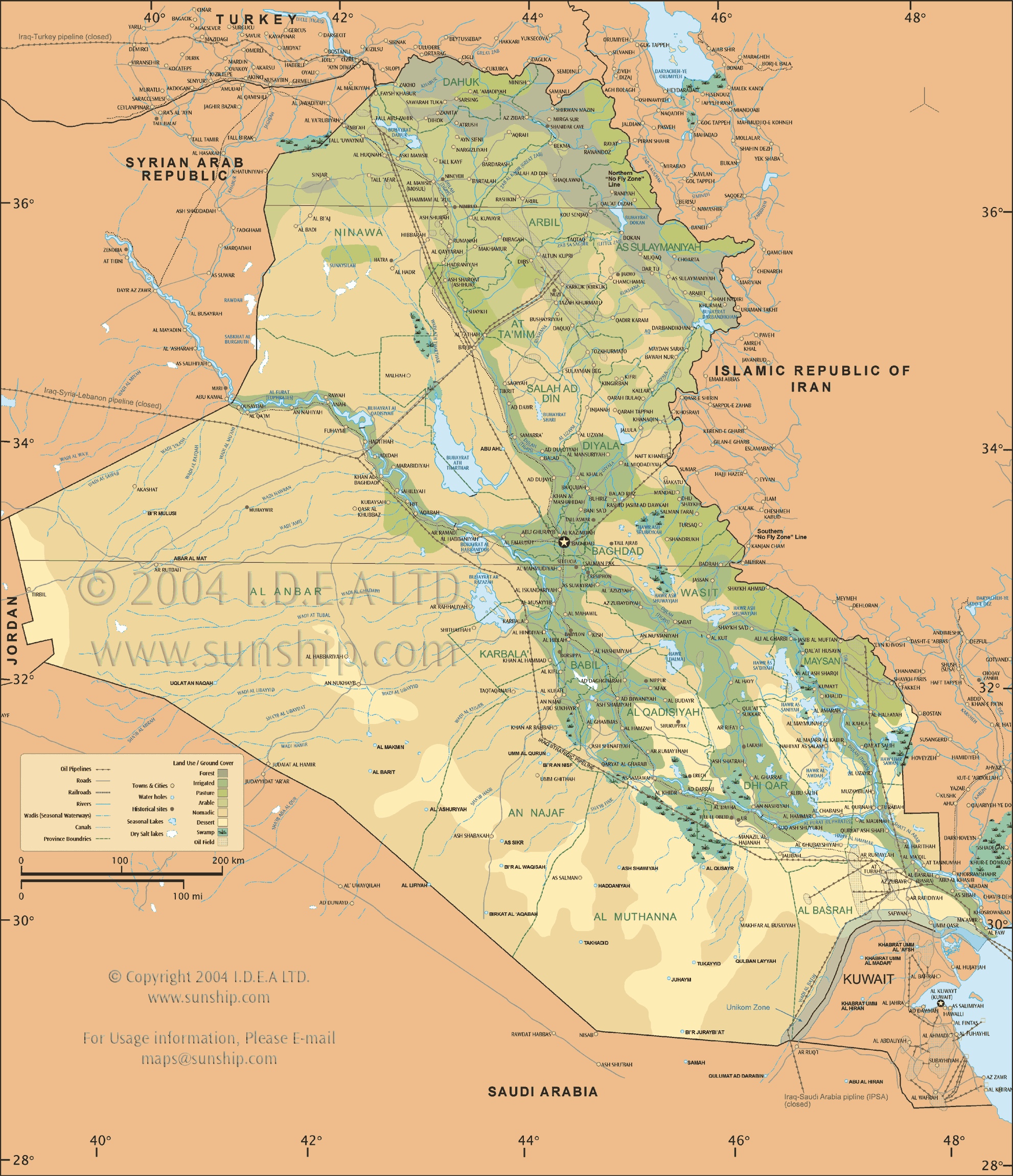 iraq physique carte