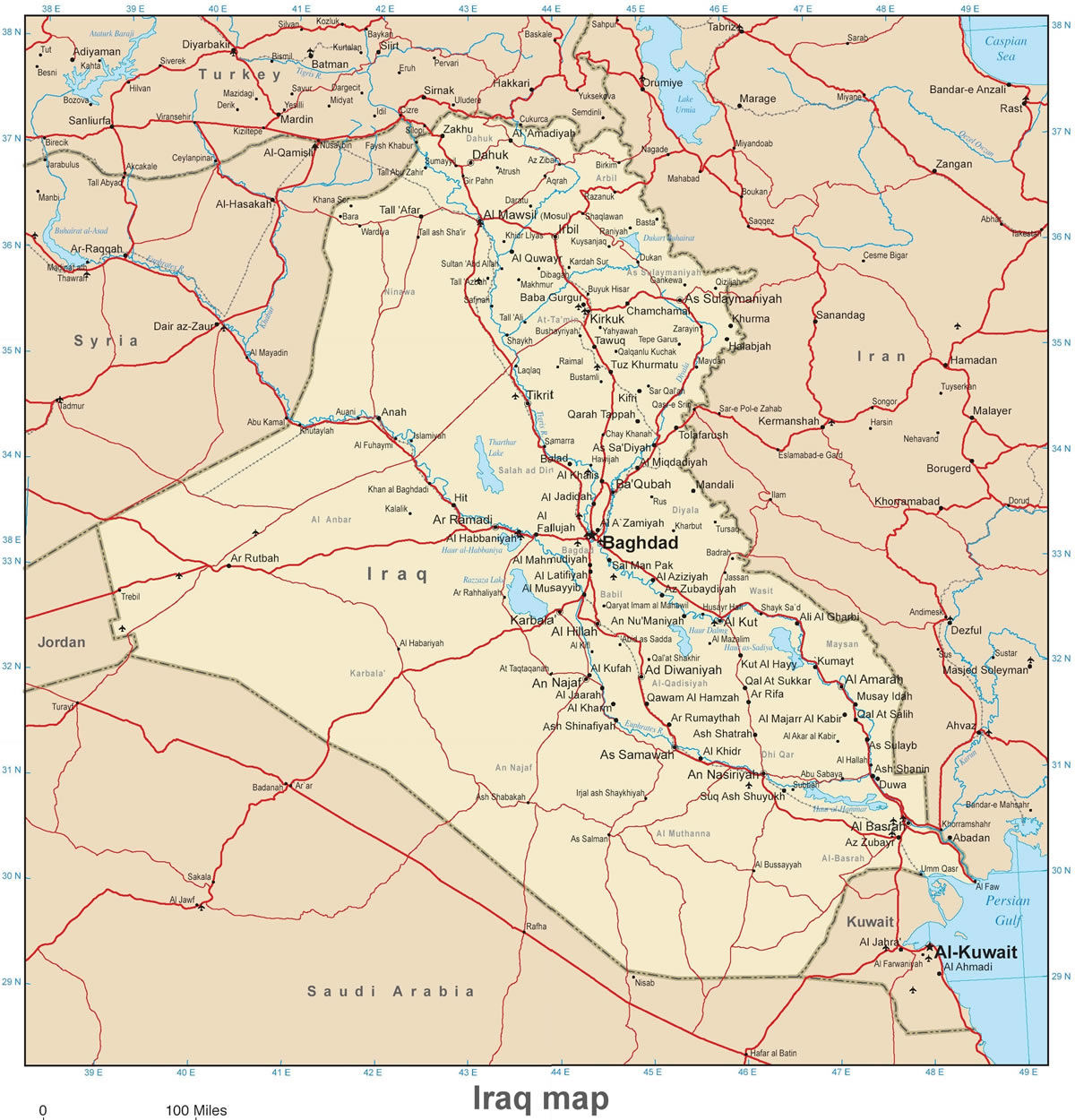 iraq physique carte