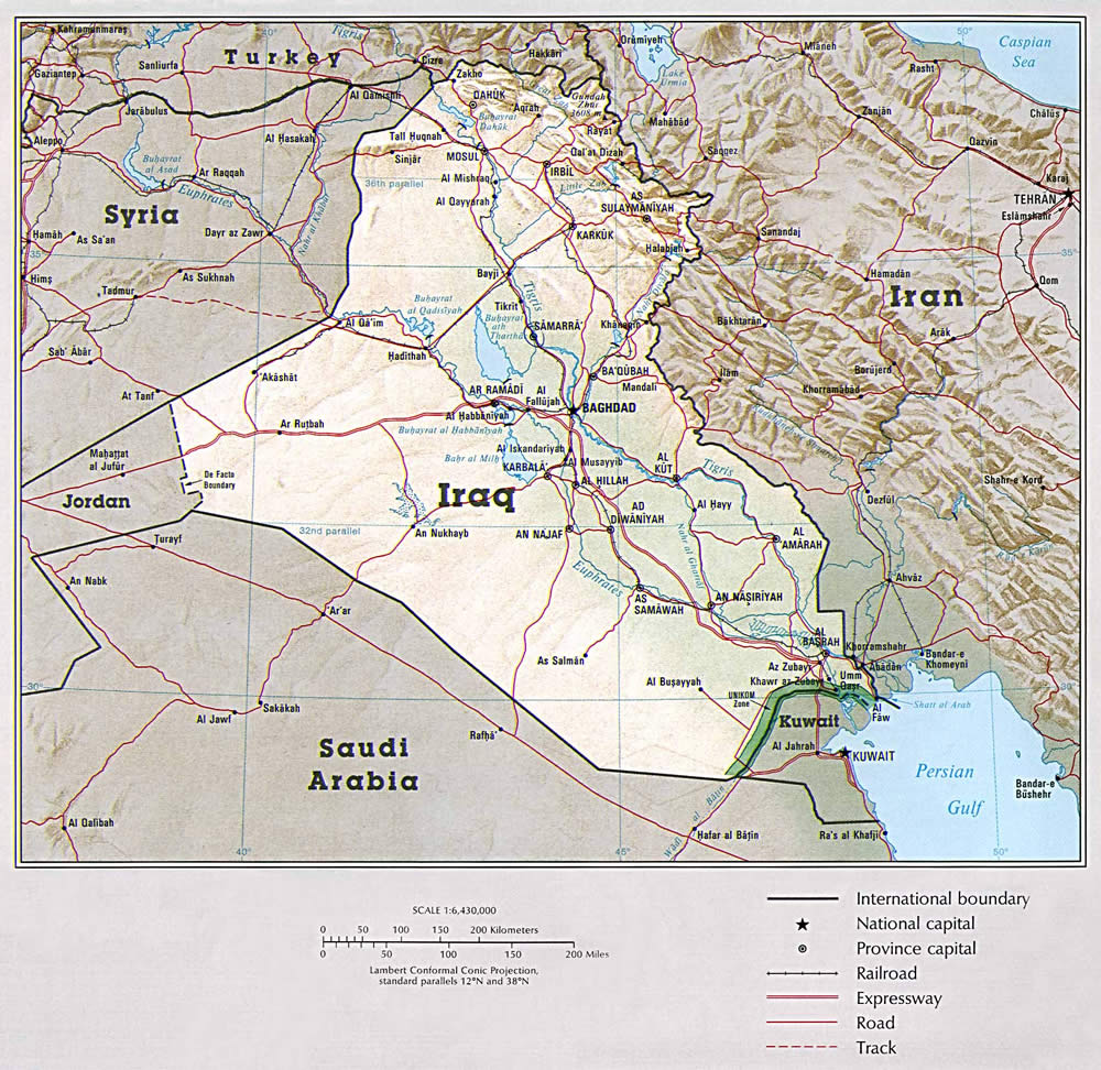 iraq physique carte