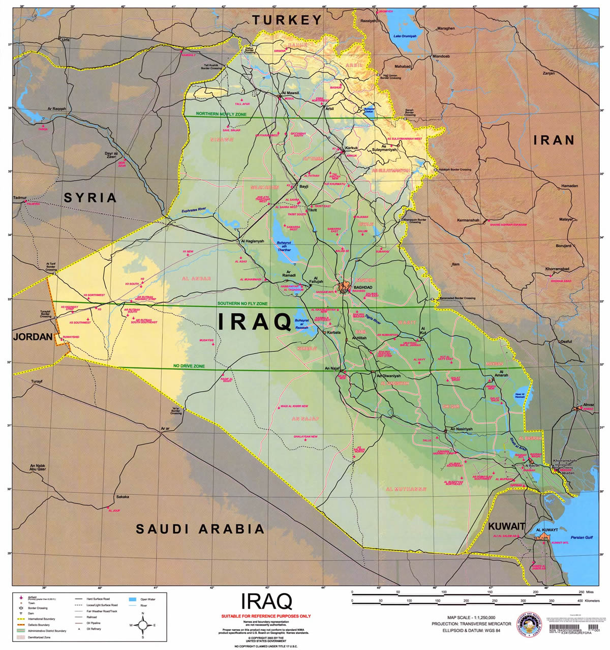 physique carte du iraq