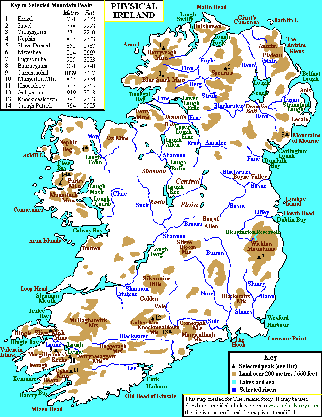Irlande physique carte