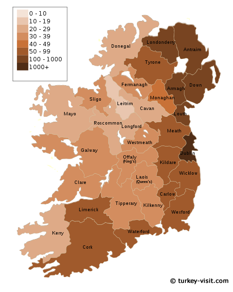 population densite du Irlande carte