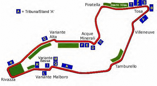 Imola f1 race itineraire map