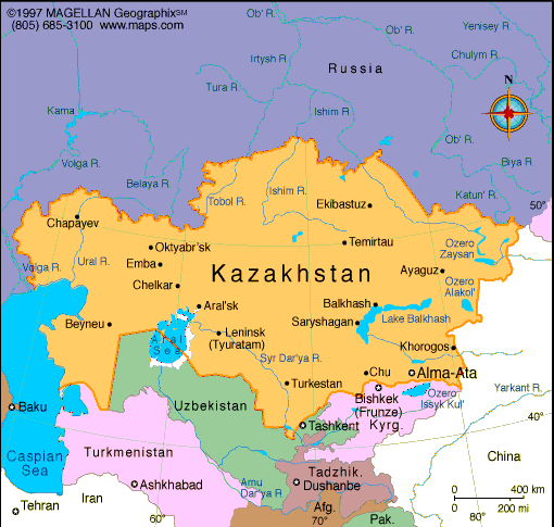 kazakhstan regions carte