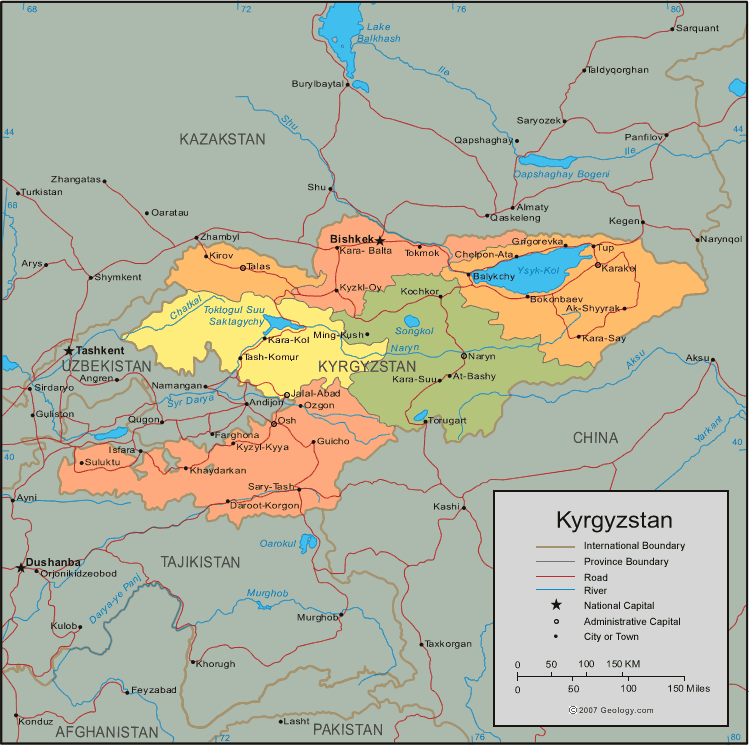 kirghizistan regions carte