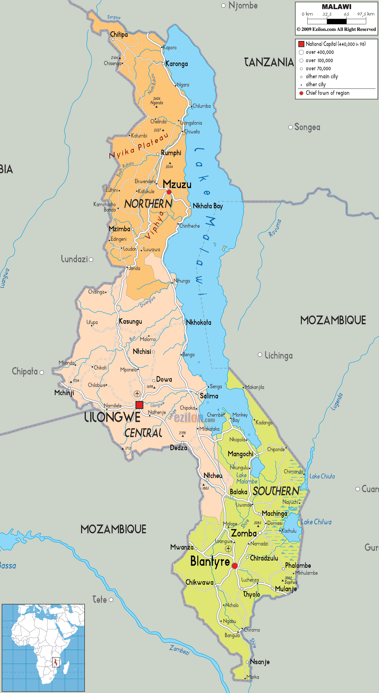 politique carte du Malawi