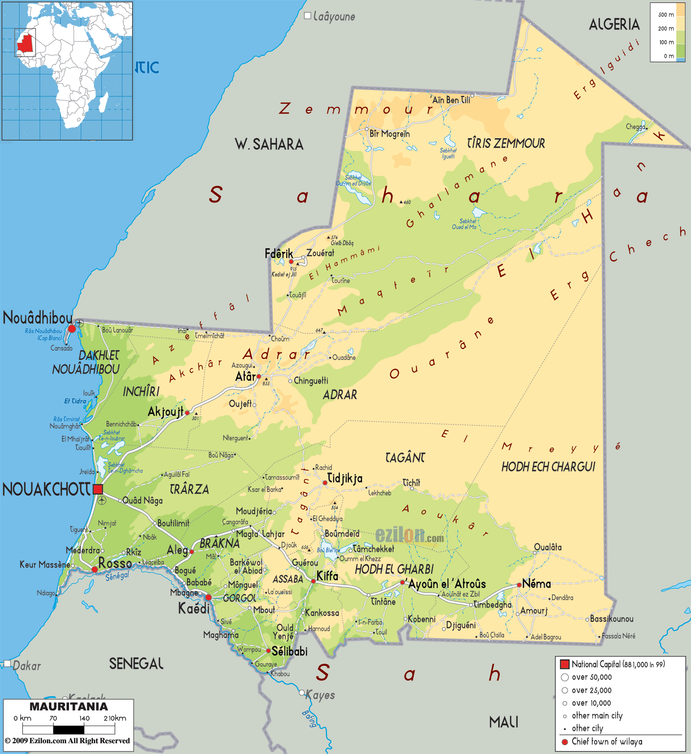 mauritanie physique carte