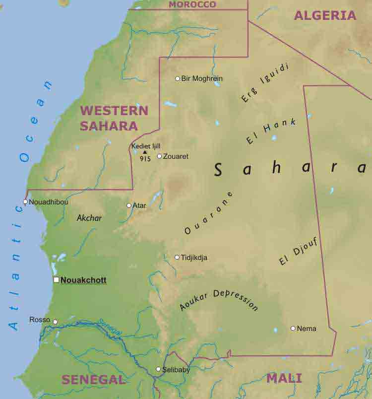 physique carte du mauritanie