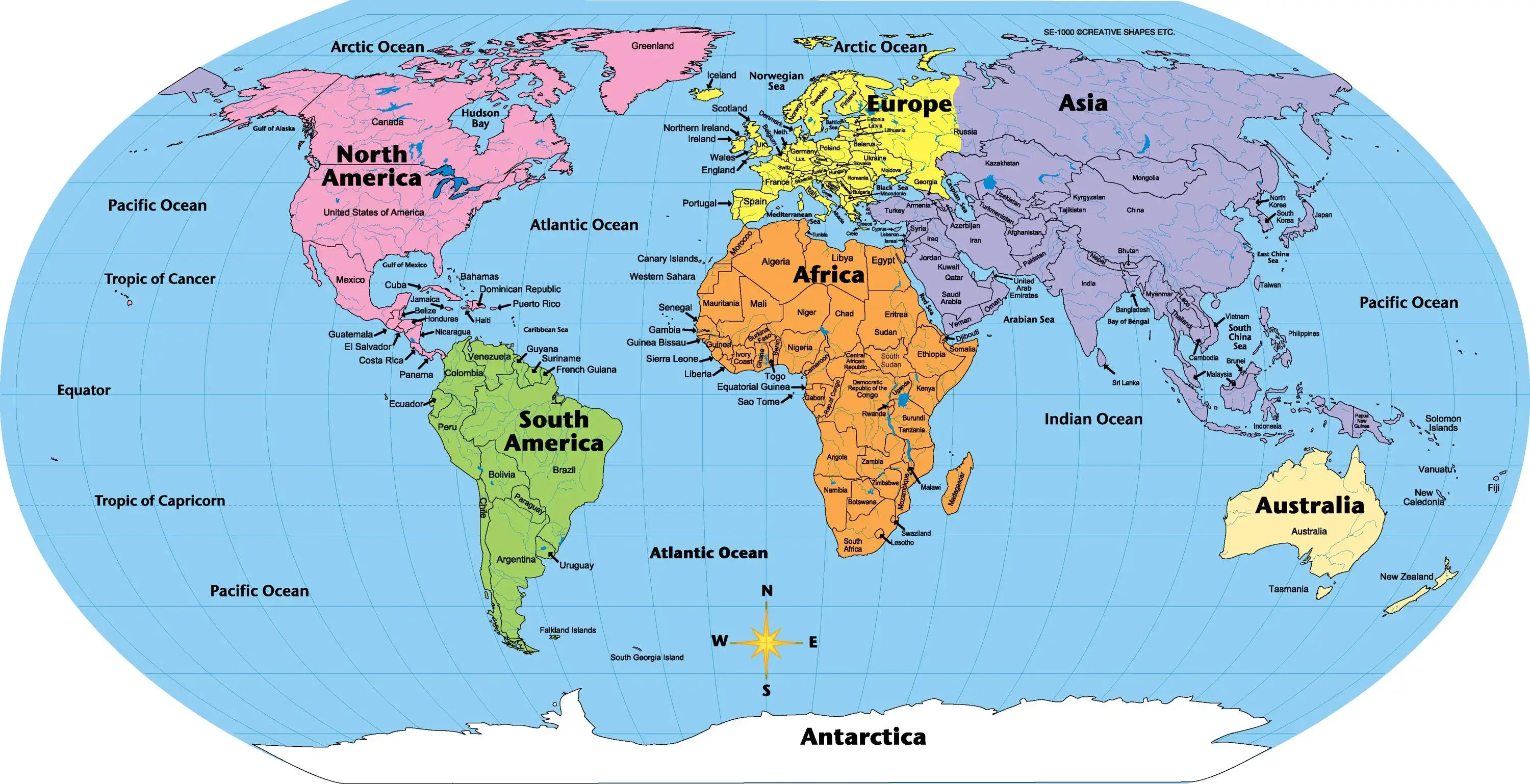Carte des continents du Monde